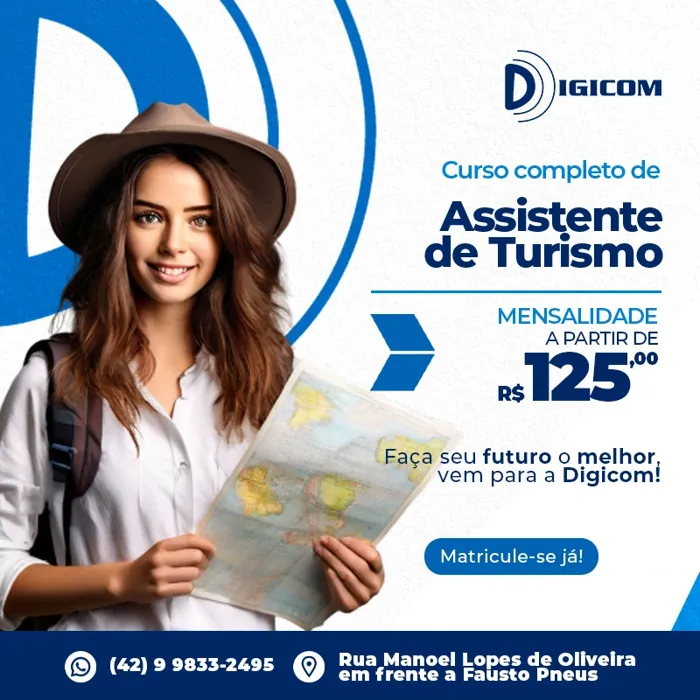 Curso completo de Assistente de Turismo — mensalidade a partir de R$125,00