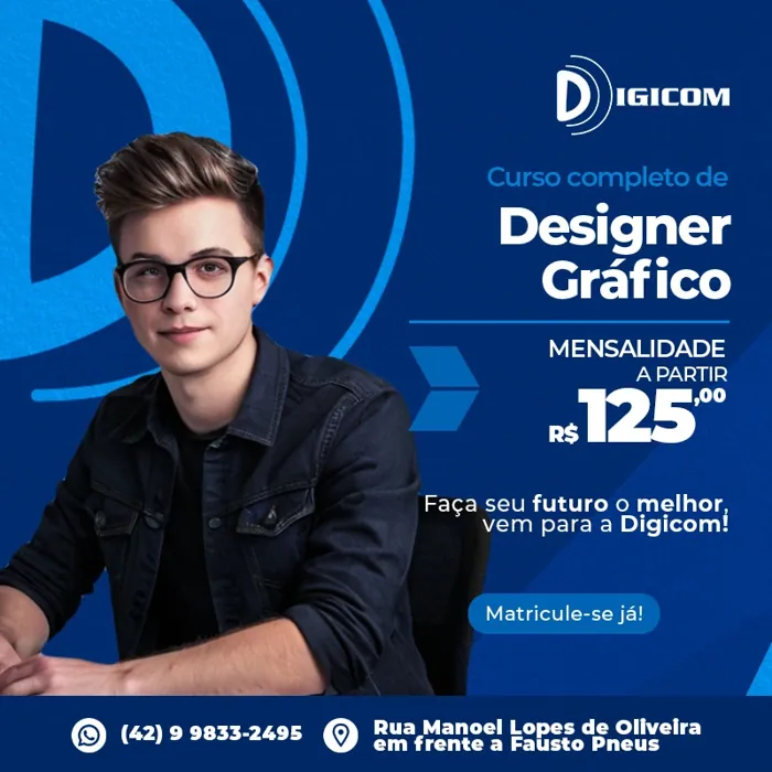 Curso completo de Designer Gráfico — mensalidade a partir de R$125,00